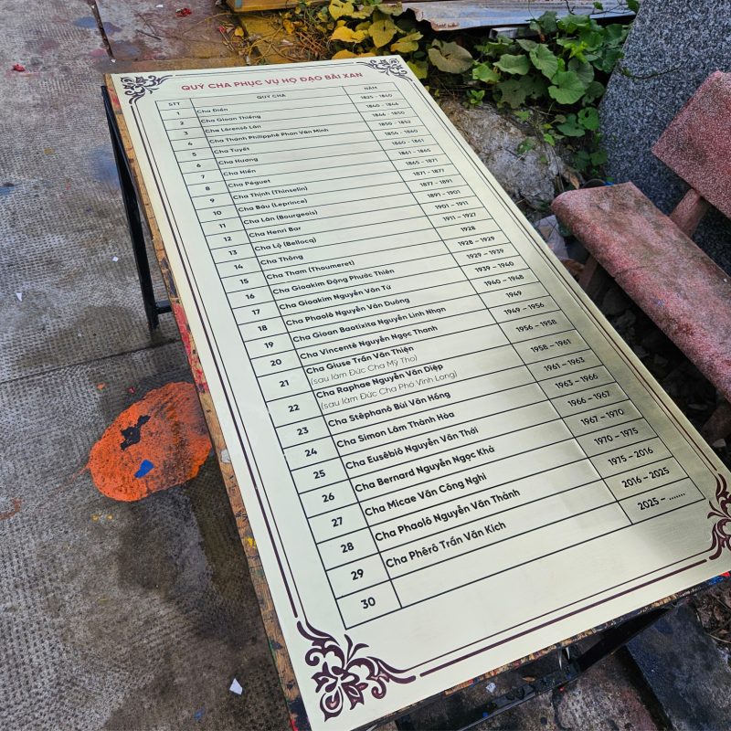 Lam bien bang dong - inox an mon cho nha tho dep cao cao