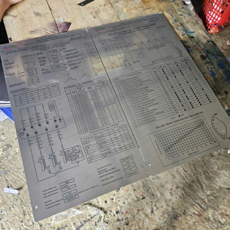 Tấm control plate thông số máy panel nameplate inox 304 316